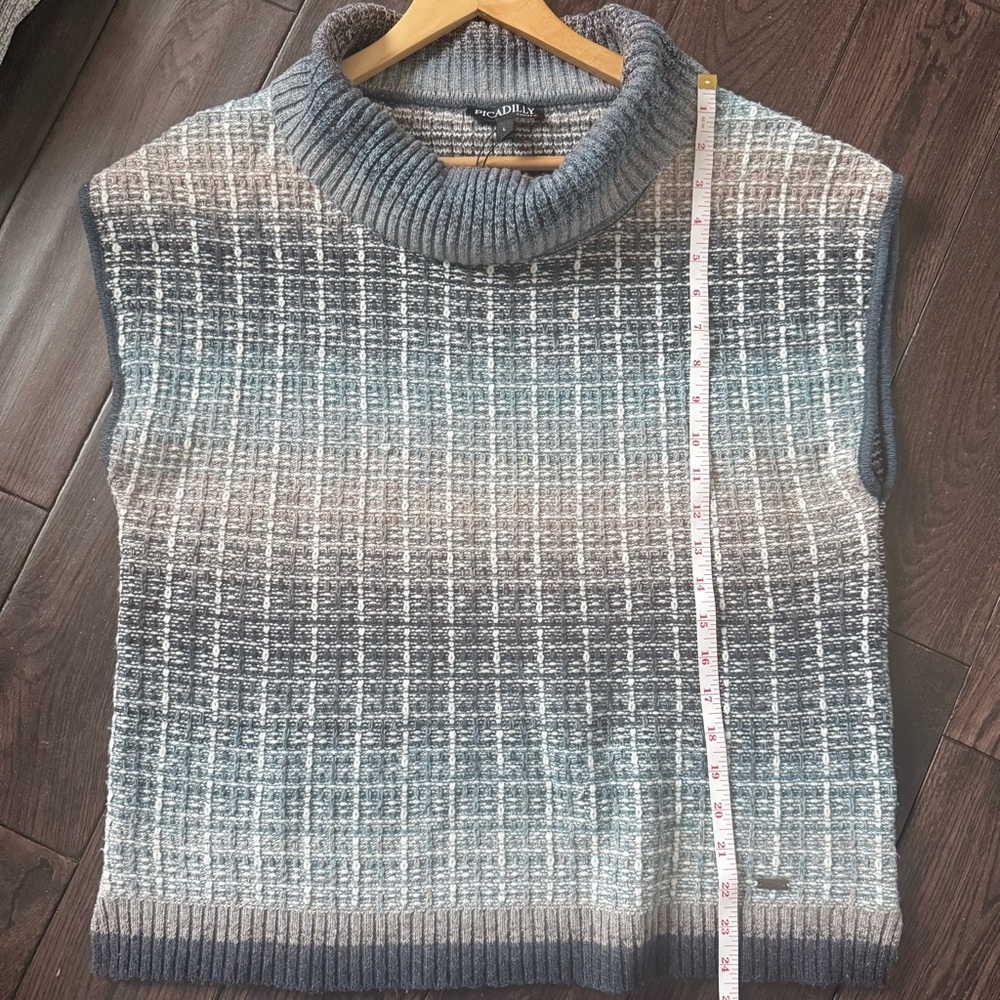 Picadilly Fashion Blue and Gray Cowl Neck Sweater Vest - Picture 6 of 8